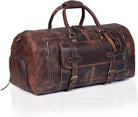 24 Inch Genuine Leather Duffle Bag for Men Travel Overnight Weekender Leather Duffel Bags Sports Gym Duffel for Men and Women Carry on Luggage for Traveling