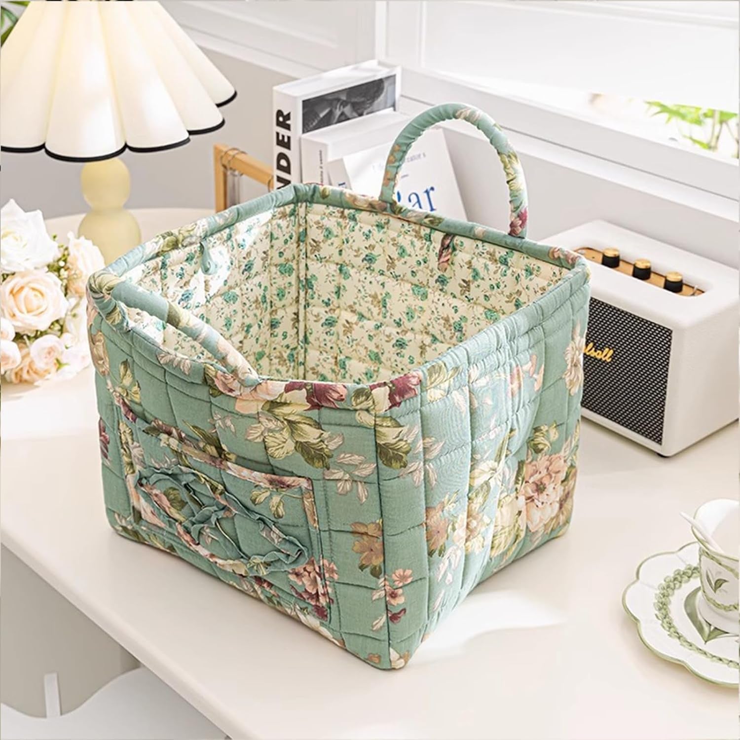 Boho Fabric Storage Basket, Square-Shaped Tote Bag with Compartments, Waterproof Beach and Travel Essentials Quilted Nurse Travel Bag for Women, Perfect for Shopping/Travel/Bedroom (#7)