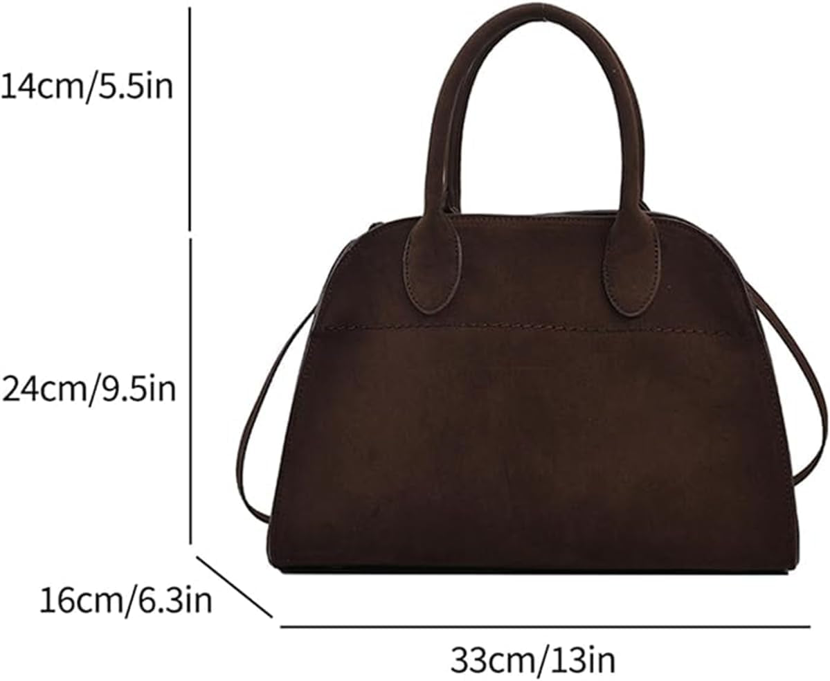 Suede Vintage Tote Bag for Women,Large Capacity Fashion Retro Shoulder Satchel,Adjustable Strap Faux Leather Top Crossbody