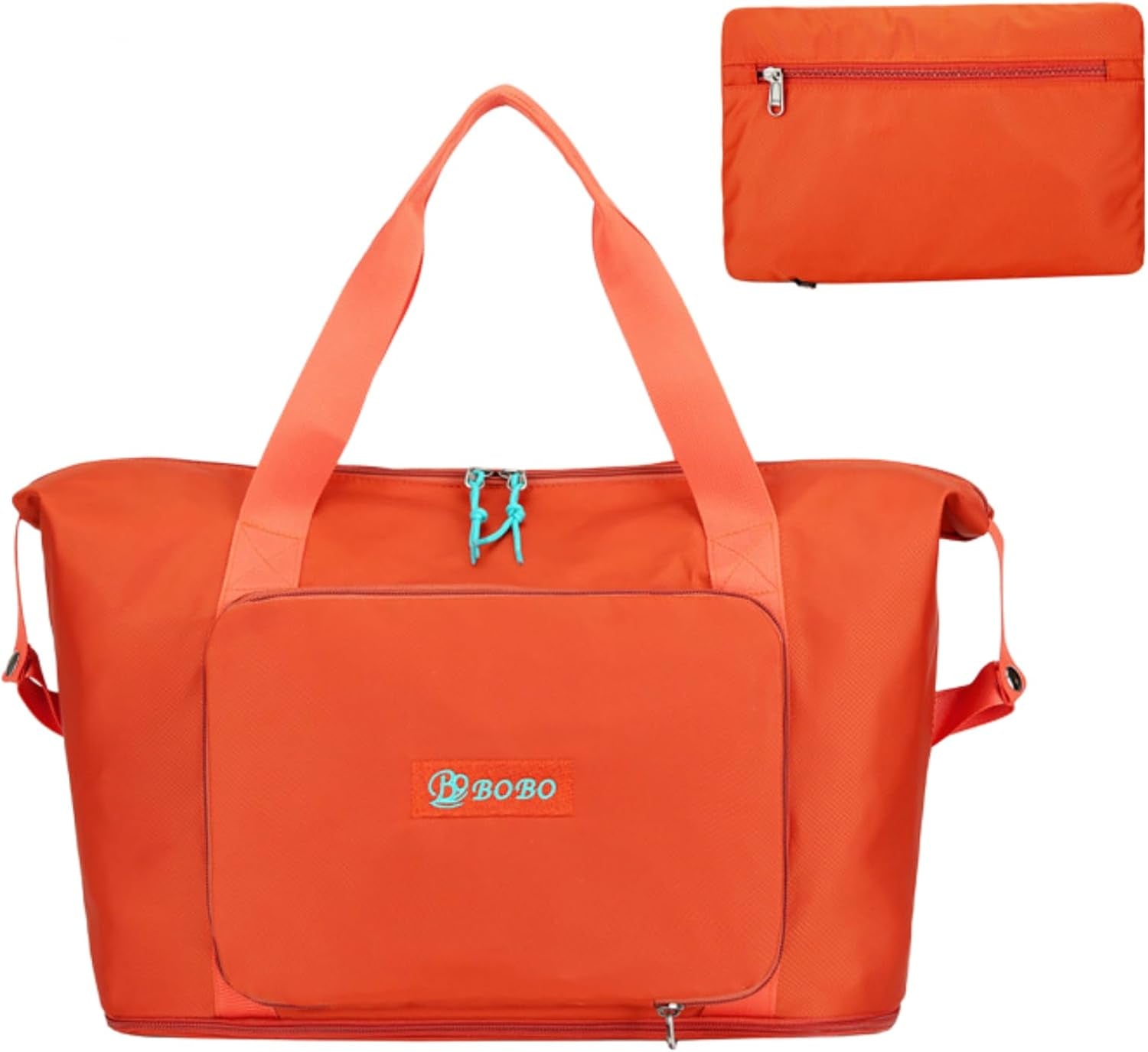 Expandable Travel Duffle Bag for Women Men, Lightweight Foldable Travel Tote Bags Gym Bag, Large Waterproof Carry on Weekender Overnight Bag with Wet Pocket for Workout, Fitness, Shopping Orange