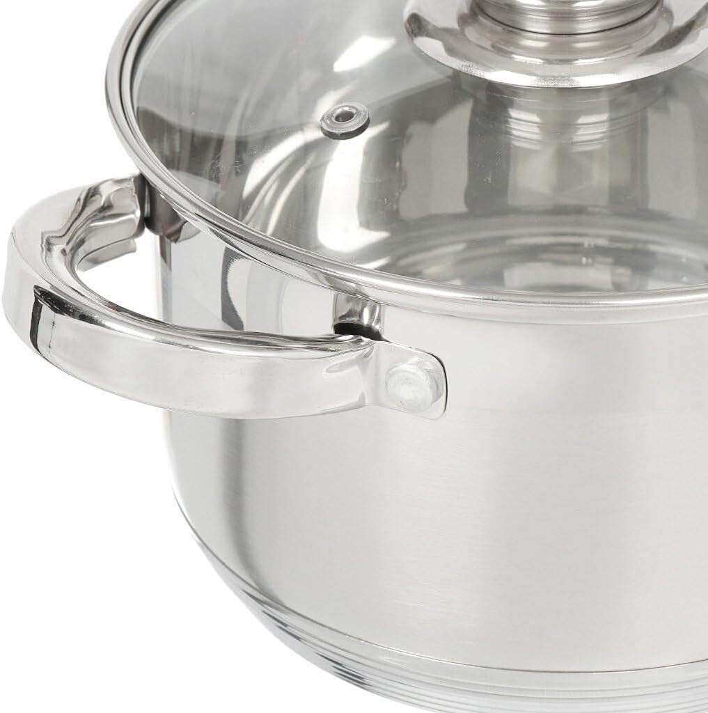 Daniks Standard Stainless Steel Kitchen Induction Pot Cookware Set | 6-Piece | Dishwasher Safe Pots | 2 Quart + 3 Quart + 4 Quart | Measuring Scale | Silver