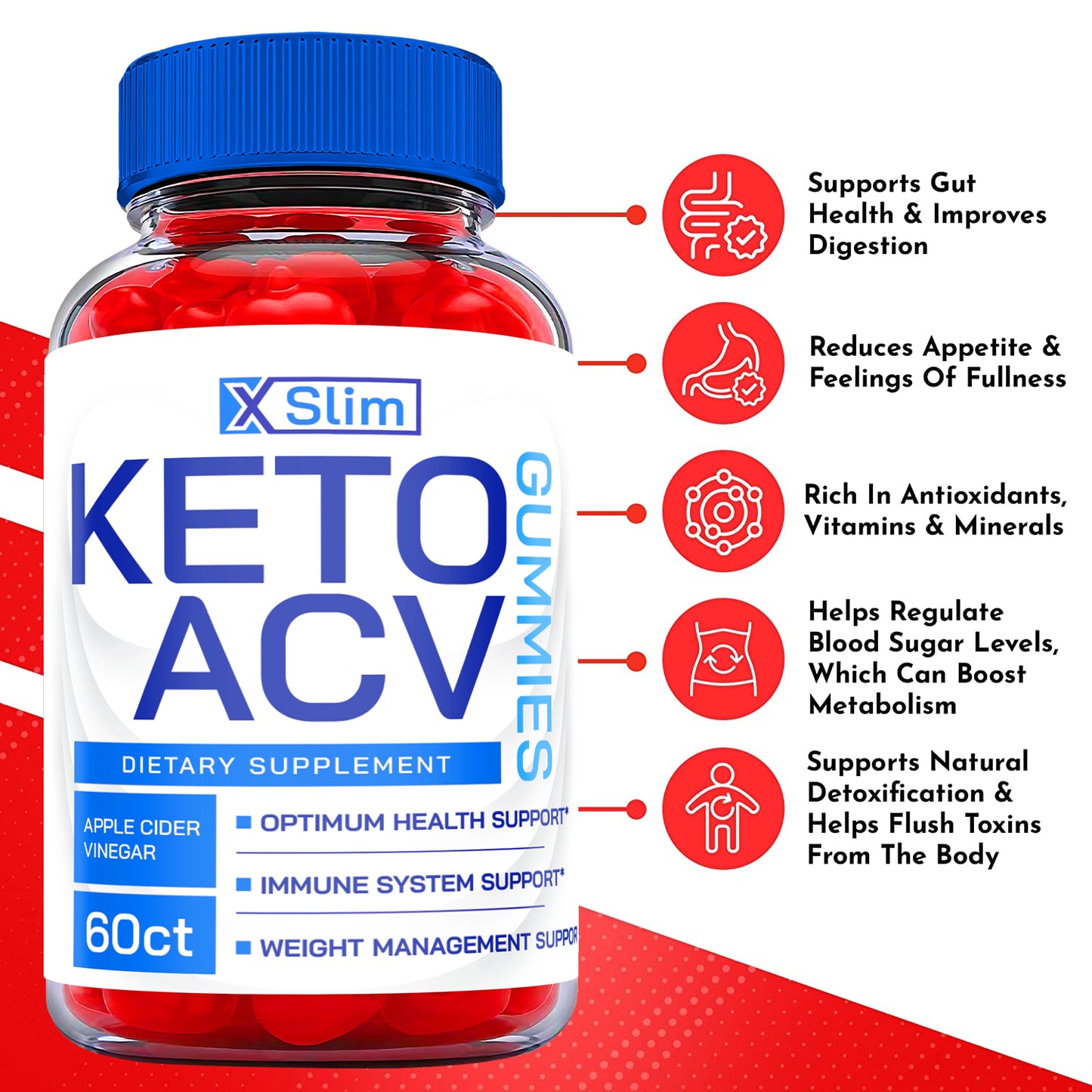 Xslim Keto Gummies - X Slim Keto ACV Gummies for Weight Loss, Vegan (5 Pack)