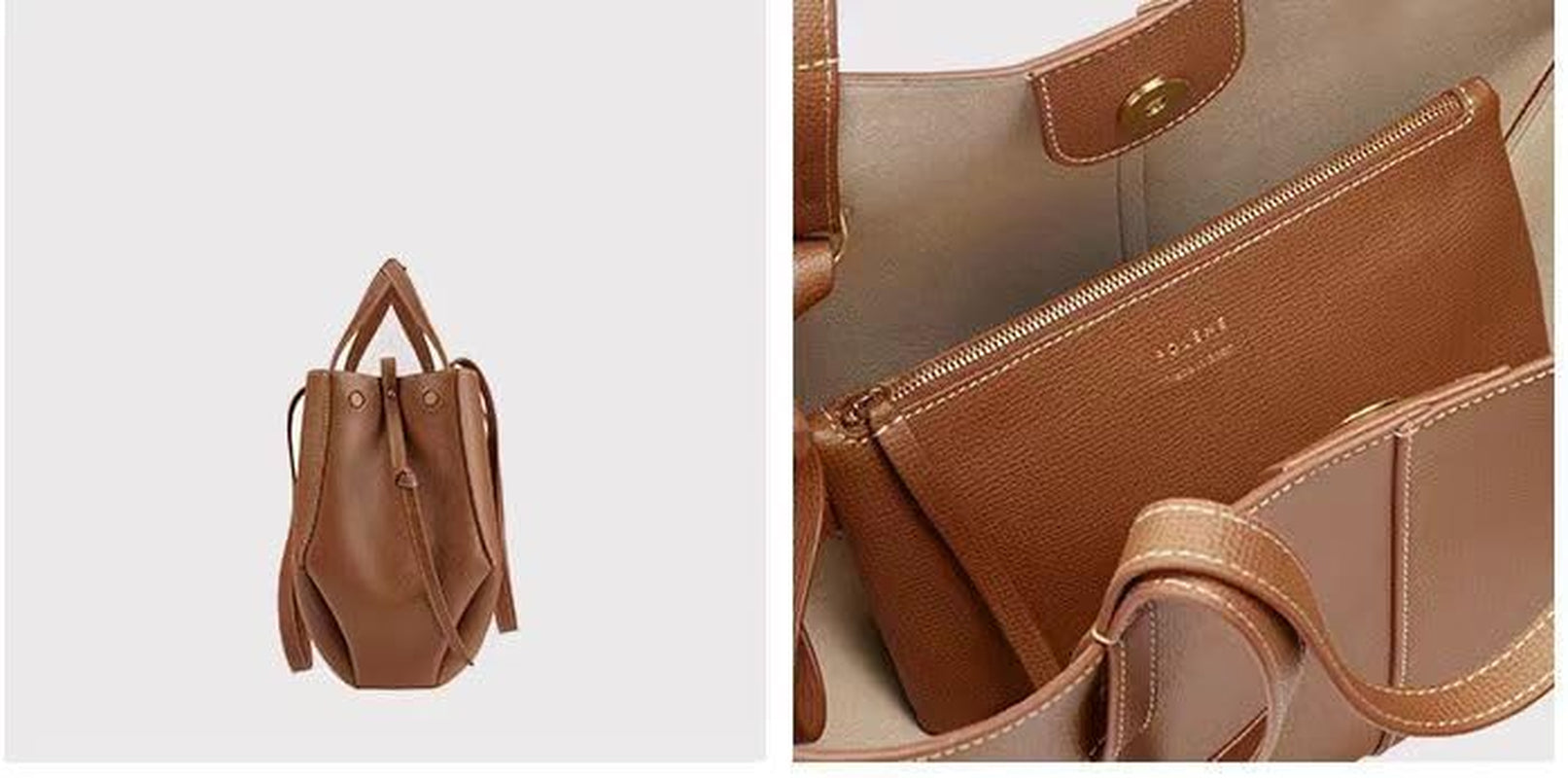 Wing Cyme Cowhide Bucket Tote Bag - Large Capacity Commuting