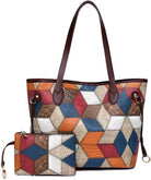 2Pcs Tote Purse and Handbag Set for Women PU Splicing Color Block Shoulder Bags Clutch Wallet