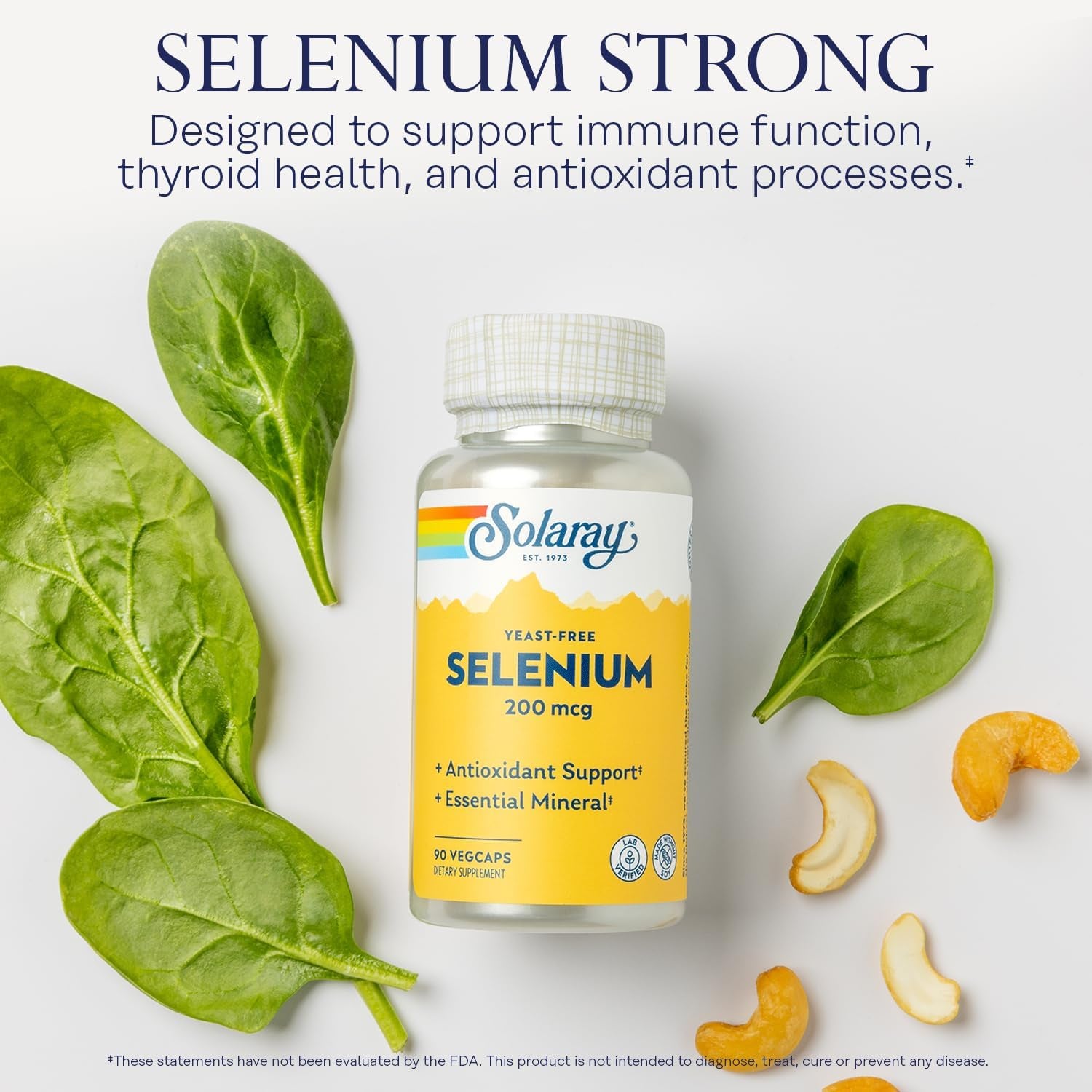Solaray Yeast Free Selenium 200Mcg, Selenium Capsules for Healthy Thyroid Function & Immune Support, High Absorption Supplement, Vegan, 90 Servings, 90 Vegcaps
