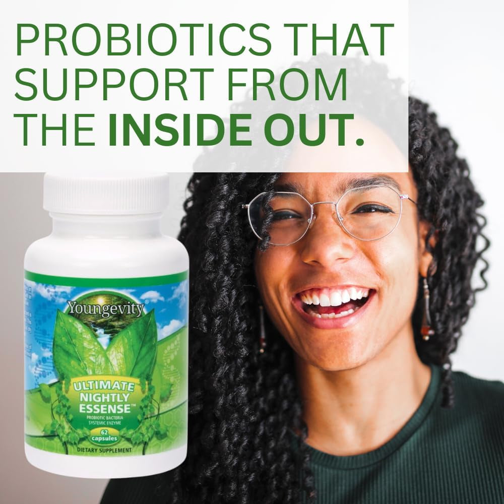 Youngevity Ultimate Nightly Essense - Probiotics with Enzymes - 14 + Strains - Systemic Enzymes - Cutting Edge - 62 Capsules (Pack of 1)