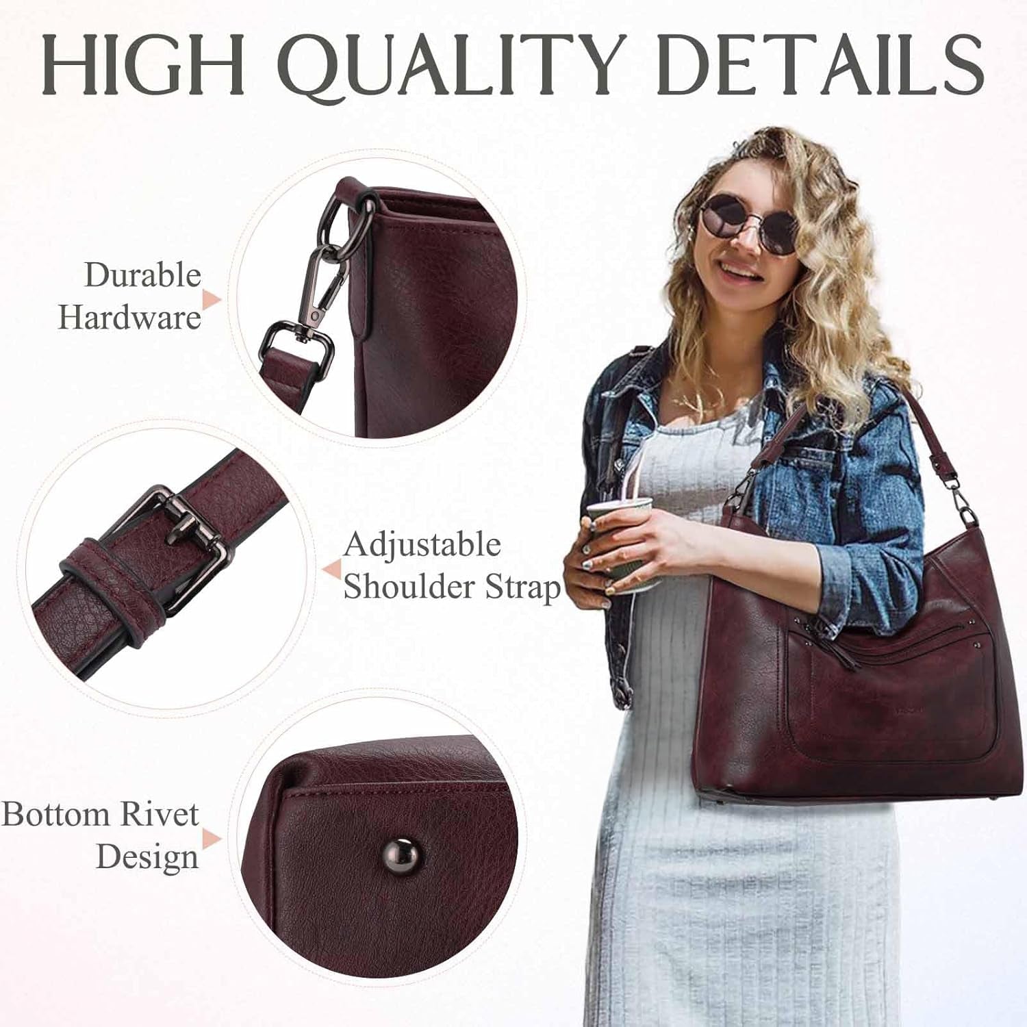 VASCHY Hobo Bags for Women, Vegan Leather Large Handbag Tote Slouchy Shoulder Bag Purse W Convertible Crossbody Strap