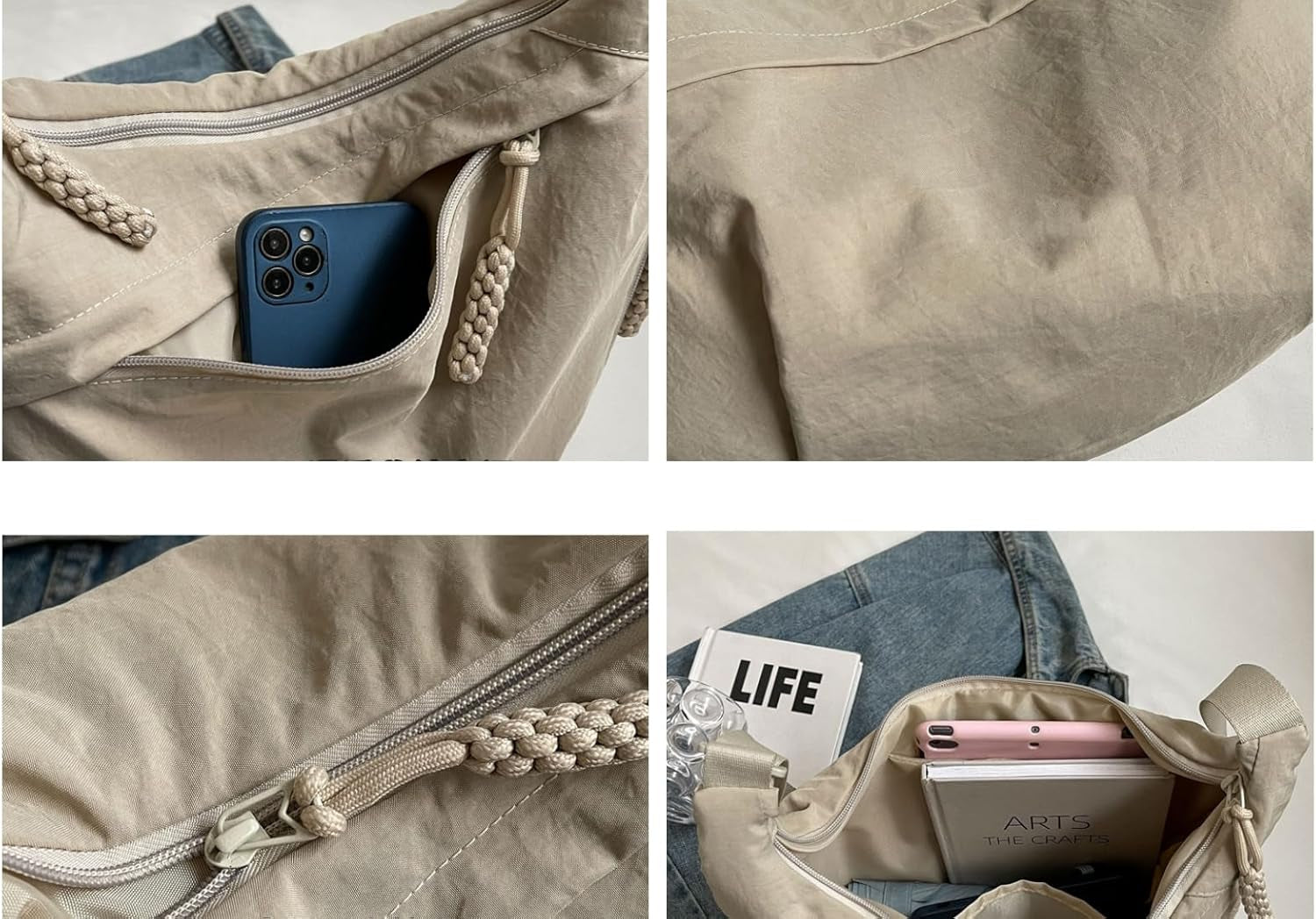 Nylon Corduroy Crossbody Bag Braided Zip Multi-Pocket Crescent Women Men Shoulder Bag Sling Hobo Dumpling Bag