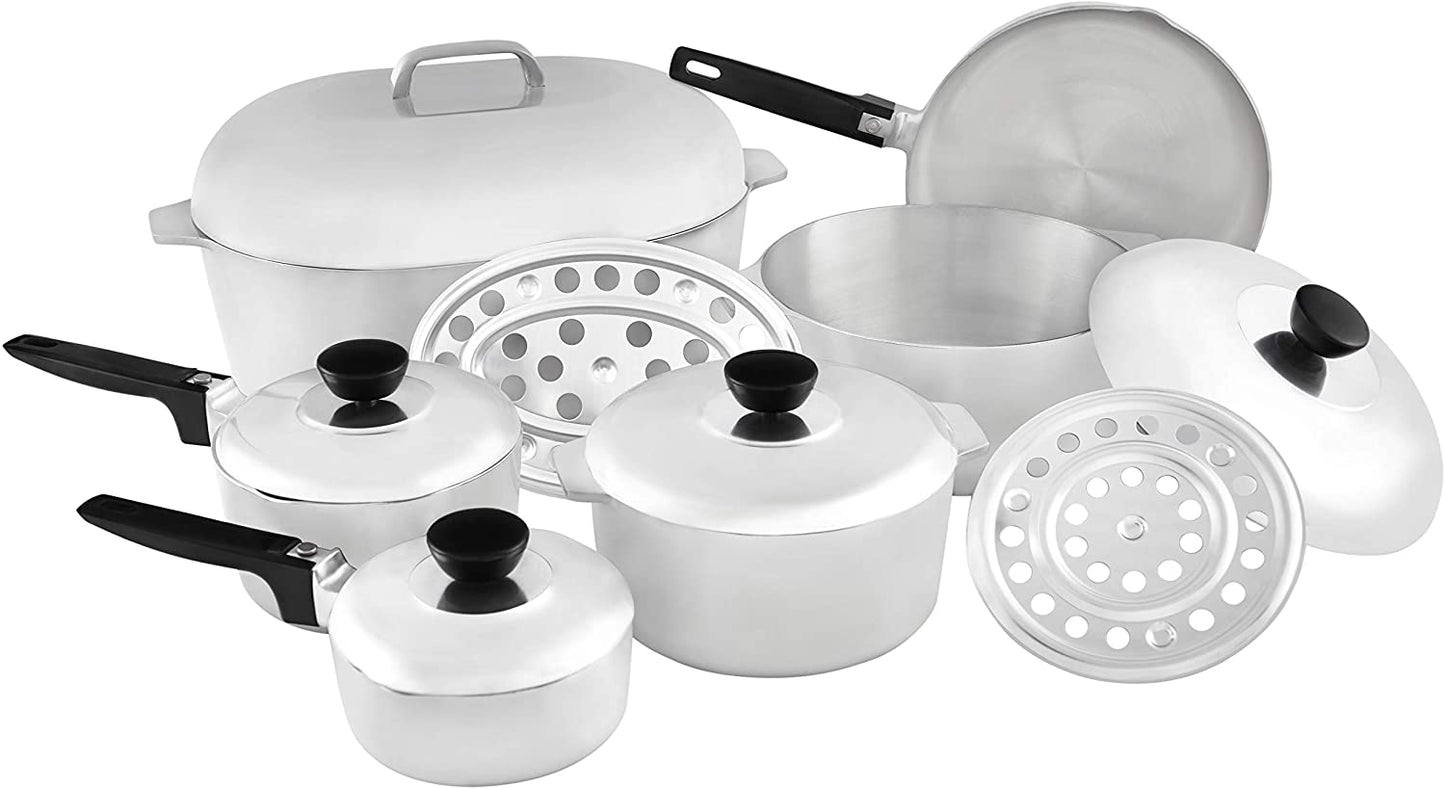 IMUSA USA Heavy Duty 13-Piece Cast Aluminum Cajun Cookware Set, Silver