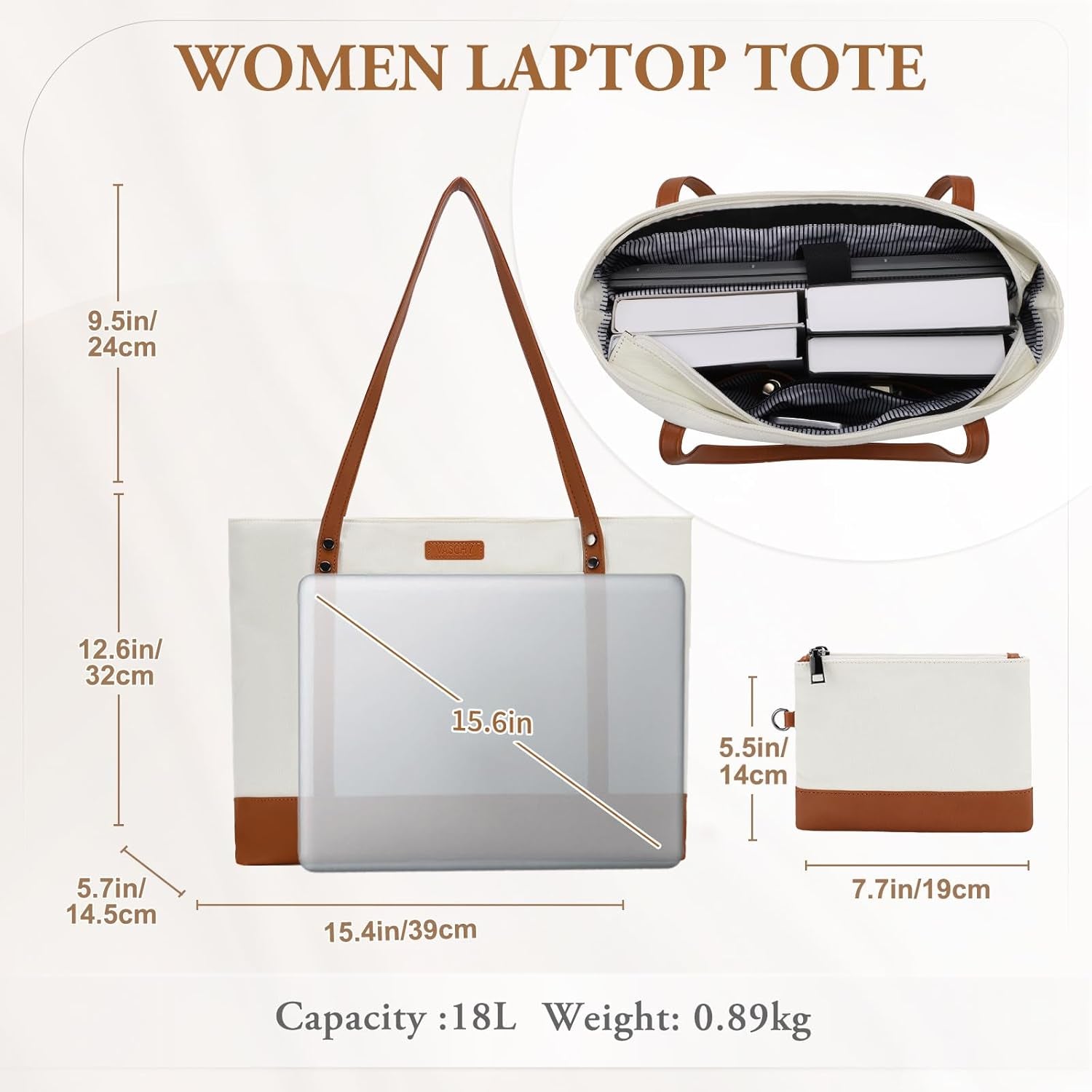 VASCHY Laptop Tote Bag for Women, Large 15.6Inch Computer Teacher Bag Purse Briefcase for Travel,Work,Business,Office