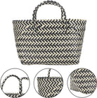 1Pc Urban Handwoven Striped Bag for Women Large Capacity Casual Tote Fashionable Plastic Shopping Bag Lightweight Woven Design for Daily Use