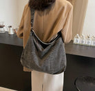 Denim Tote Bag for Women Large Slouchy Canvas Shoulder Bag with 2 Straps Blue Jean Hobo Purse Casual Crossbody Handbag