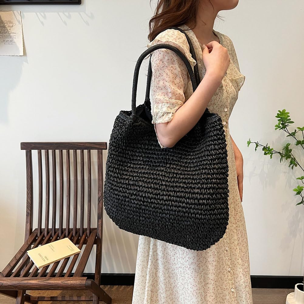 Beach Bags for Women, Large Woven Straw Tote Bag, Waterproof Beach Bag for Swim, Travel & Shopping, Stylish Weaving Handbag