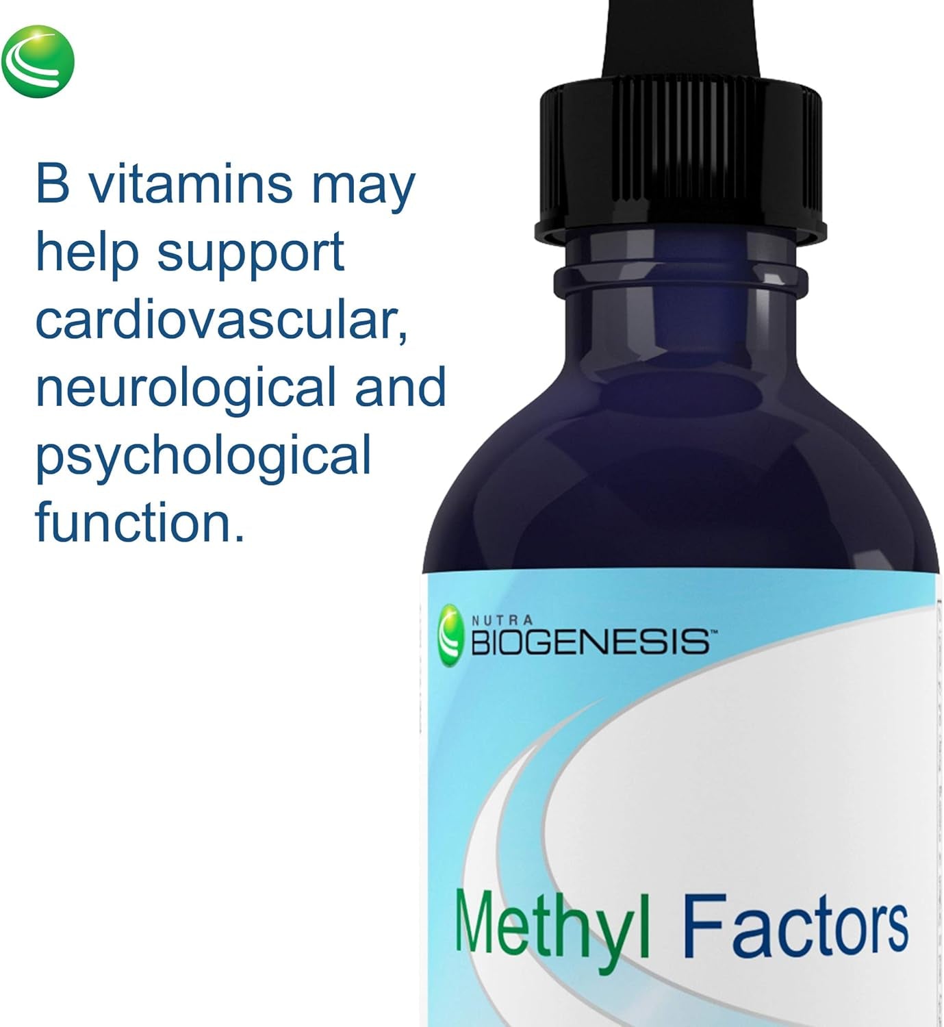 Nutra Biogenesis Methyl Factors - Vitamin B12 Drops, Methylfolate Drops, Sublingual Liquid for Women & Men, B Complex with Folic Acid for Kids & Adults, Energy Supplement, Sugar Free - 2 Fl Oz