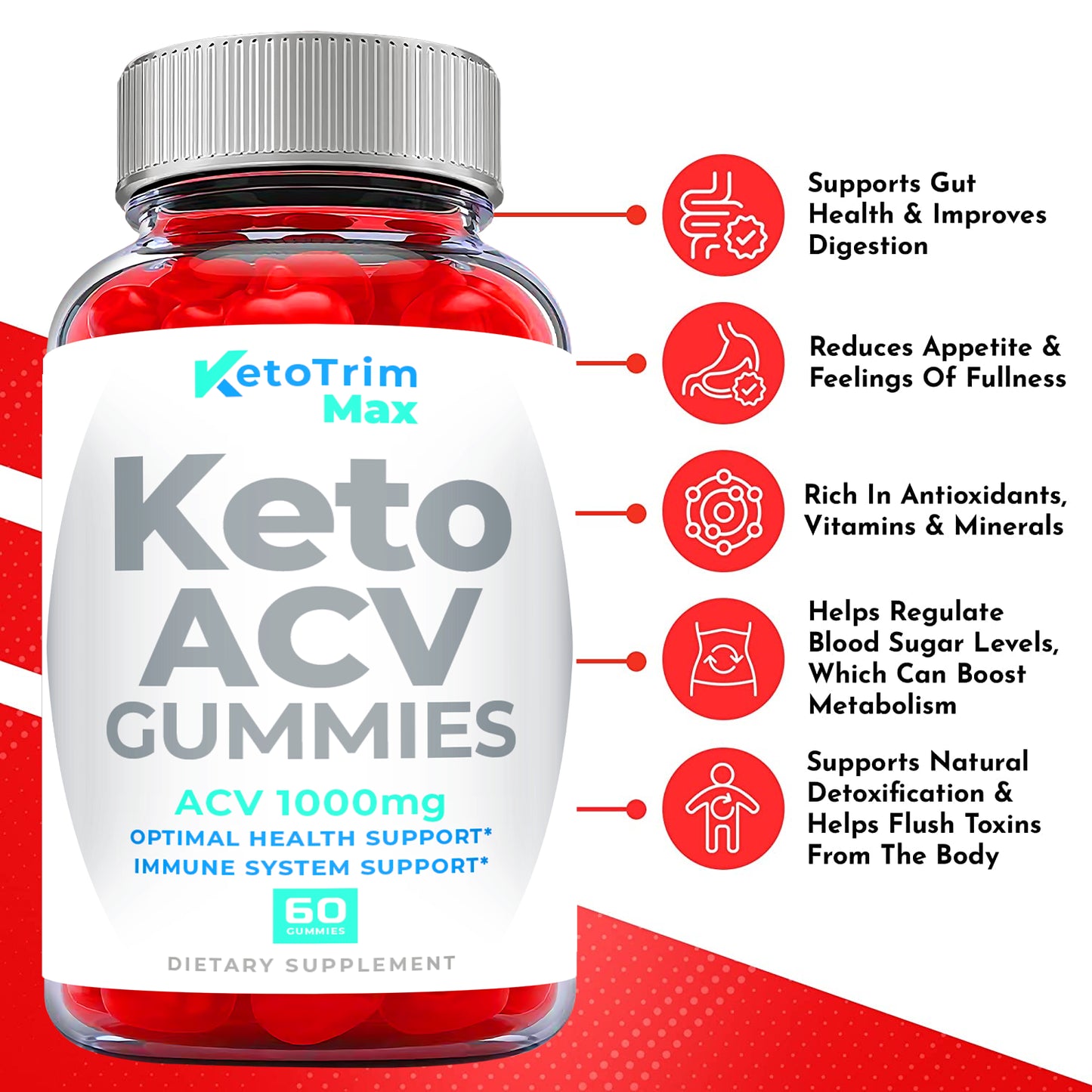 (1 Pack) Keto Trim Max Gummies - Keto Trim Max ACV Gummies, Weight Loss-60 Gums