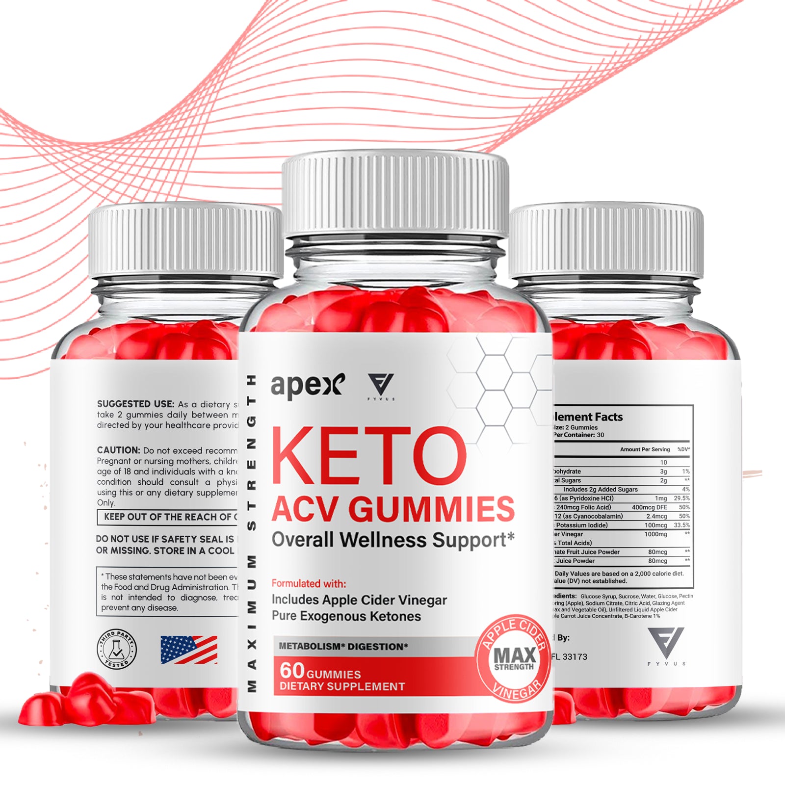 (2 Pack) Apex Keto + ACV Advanced Weight Loss Support Supplement (120 Gummies)