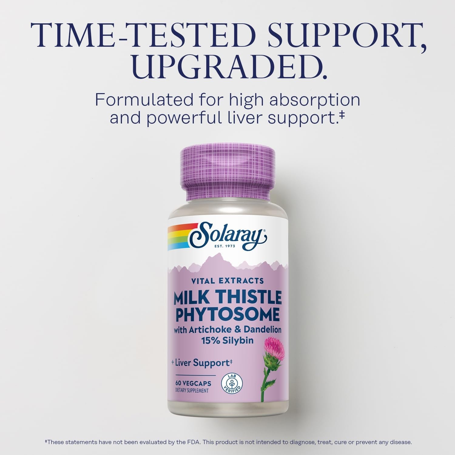 SOLARAY Milk Thistle Phytosome with Artichoke, Dandelion, and Ginger - Milk Thistle Extract Supplying 15% Silybin - Liver Supplement - 60-Day Guarantee, Lab Verified - 60 Servings, 60 Vegcaps