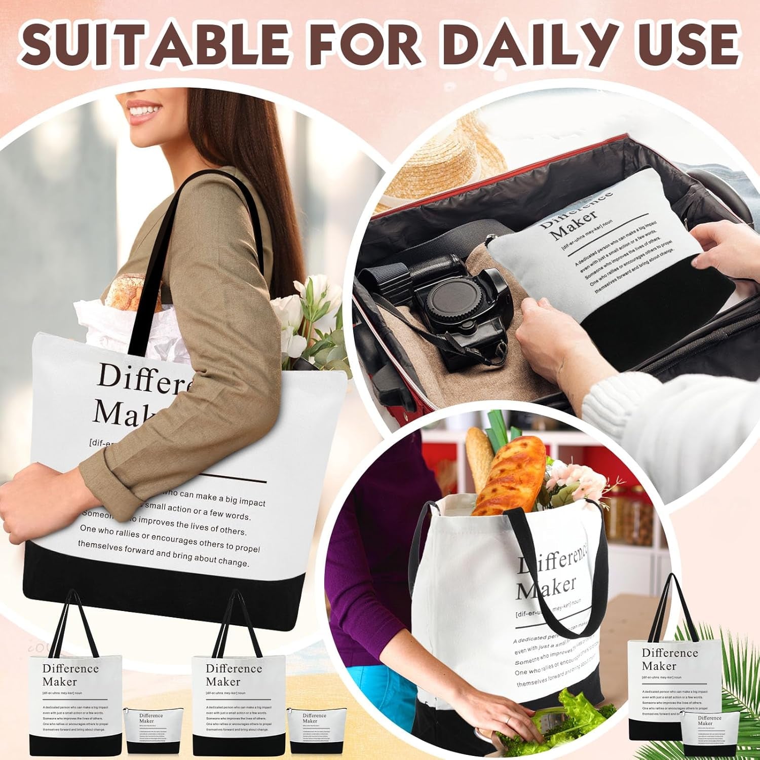 Paterr 24 Pcs Difference Maker Gifts Bulk for Women 12 Pcs Difference Maker Tote Bag 12 Cosmetic Makeup Bags for Her Leader Mentor Manager Appreciation Gifts for Boss Women