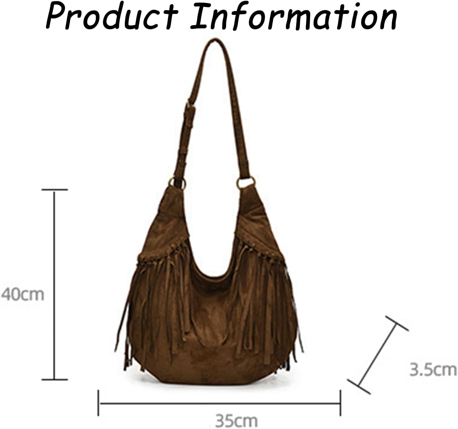 Spacious Suede Fringe Shoulder Bag for Women Vintage Slouchy Hobo Tote Purse Western Fringe Handbag