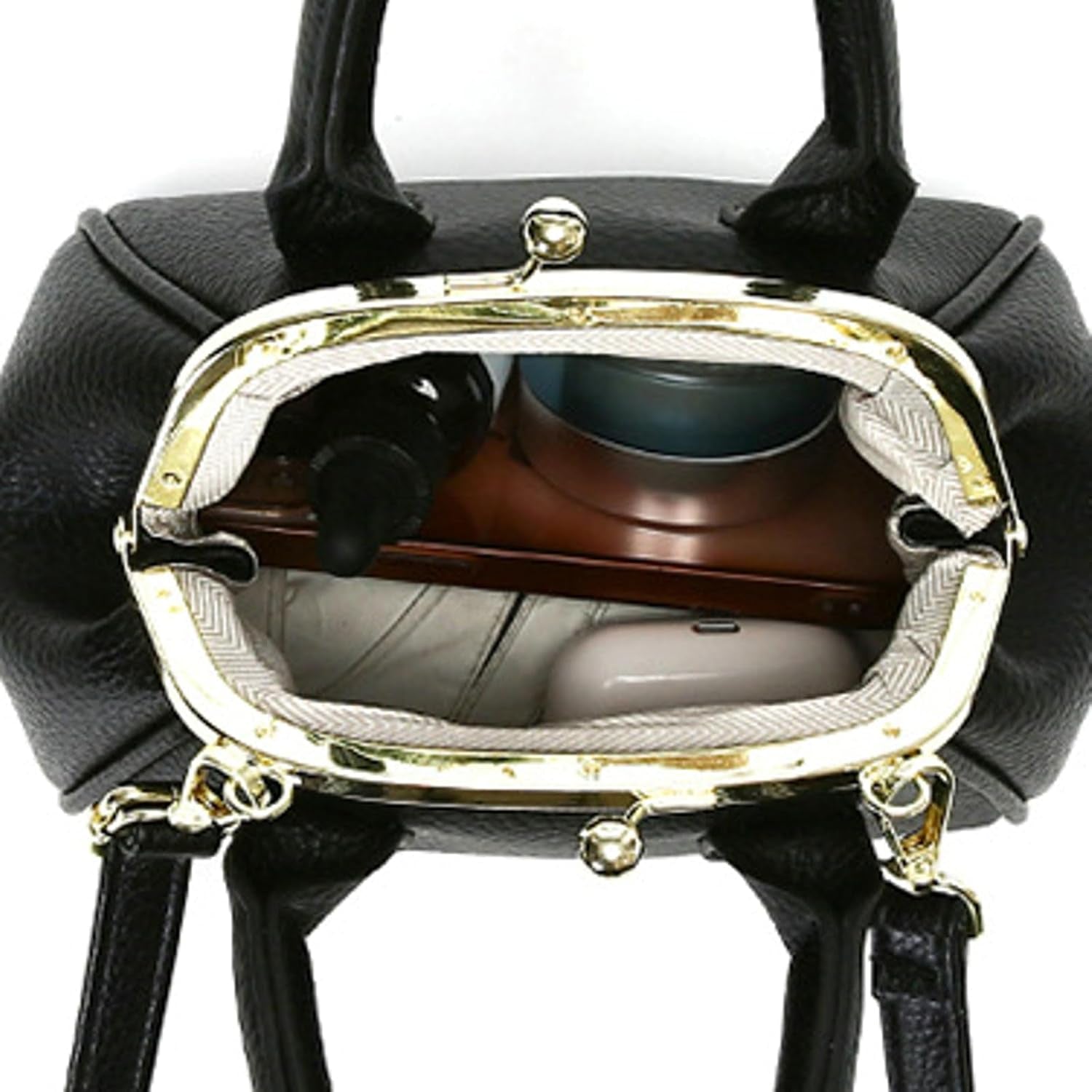 Mini Kiss Lock PU Leather Satchel Style Handbag Women Small Shoulder Crossbody Purse Commuter Tote Top Handle Everyday