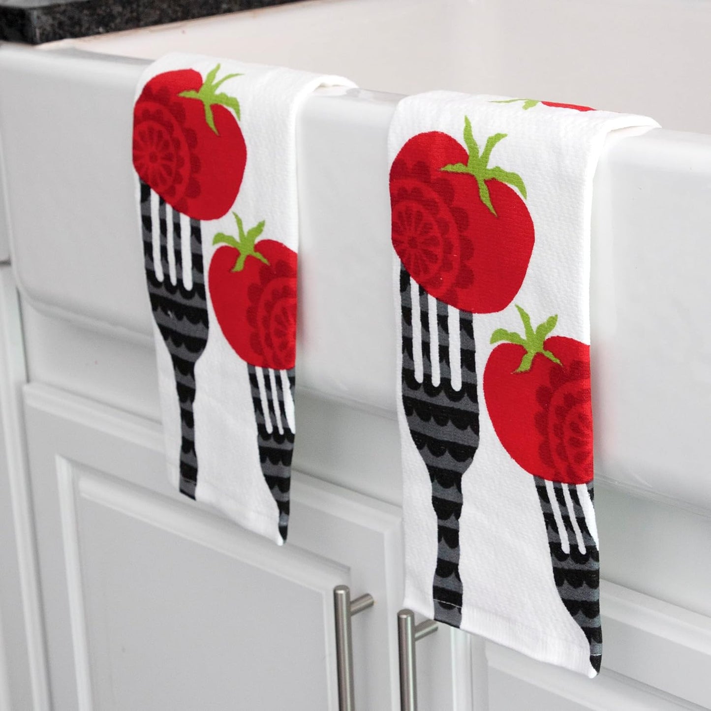 T-Fal Woven Weave Dish Kitchen Towel Set, 2-Pack, Fork Print, 2 Count