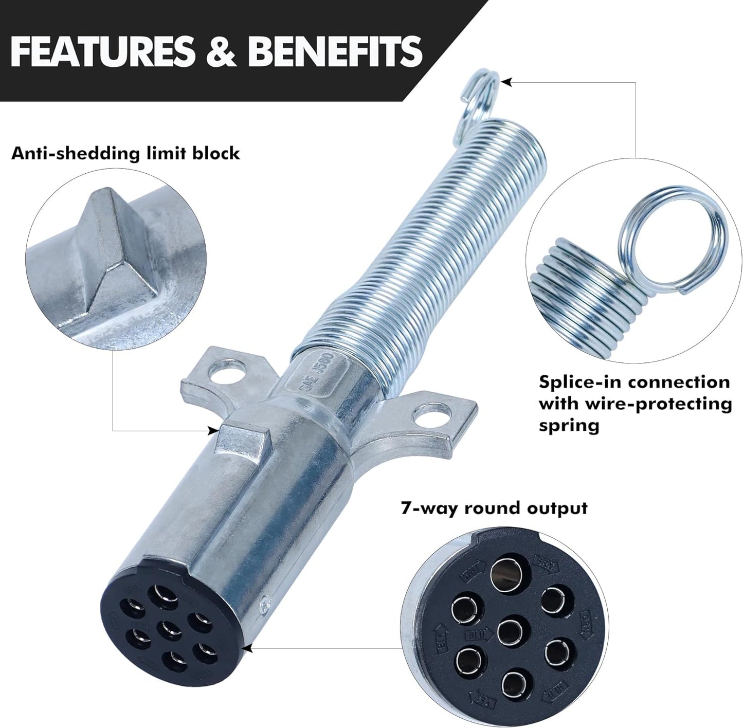 Trailer-Side 7 Pin Trailer Plug,7 Pin round Trailer-Side Wiring Harness Connector Socket with Spring for Semi Truck（1 Pcs