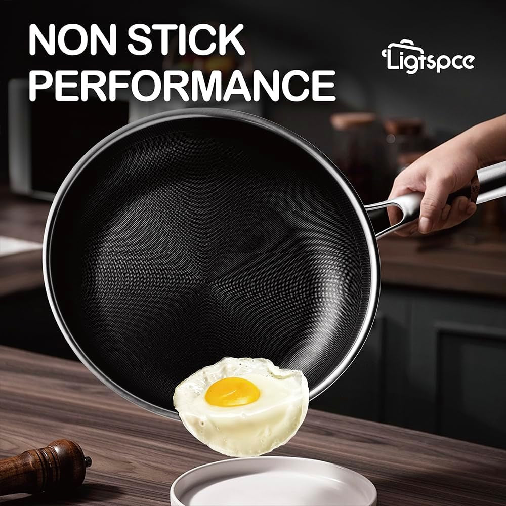 Non Stick Frying Pans,Hybrid 10 Inch Frying Pans Nonstick,Pfoa Free Cookware,Non Stick Stainless Steel Skillets,Dishwasher and Oven Safe, Works on Induction,Ceramic and Gas Cooktops