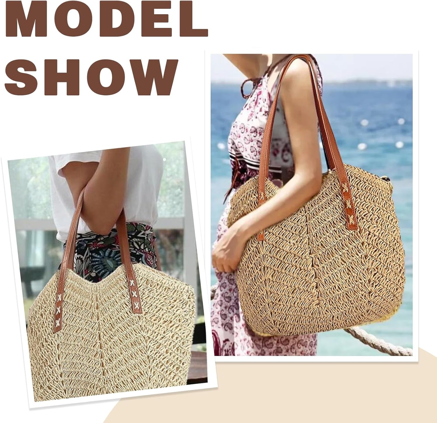 Straw Bag for Women Straw Totes Beach Bags Summer Woven Handmade Shoulder Bag Purse Buckets Totes Handbag