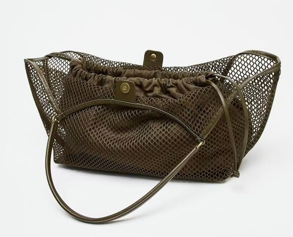 Crochet Tote Bag Women 2025 Summer Trendy Mesh Beach Bags Knitted Shoulder Purse Large Handbags Picnic Vacation