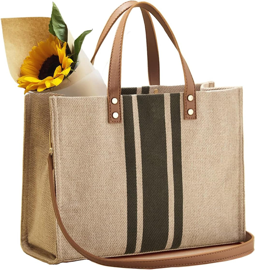 Wegang Canvas Tote Bag, Women’S Crossbody Shoulder Bag, Large Woven Handbag, Straw Tote Hand Bags Casual Bag Foldaway Style for Shopping Working Travel Beach