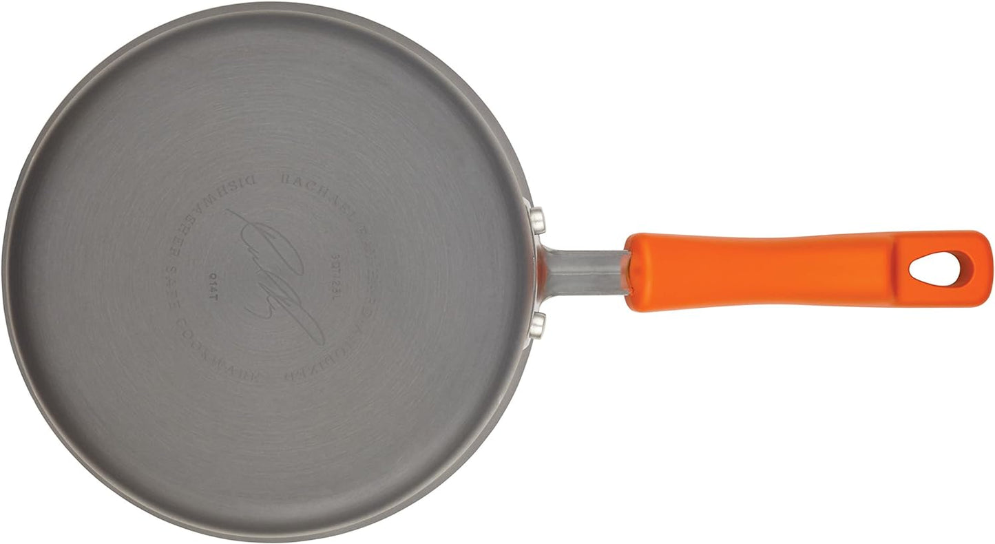 Rachael Ray Brights Hard-Anodized Aluminum Nonstick Cookware Set with Glass Lids, 10-Piece Pot and Pan Set, Gray with Orange Handles