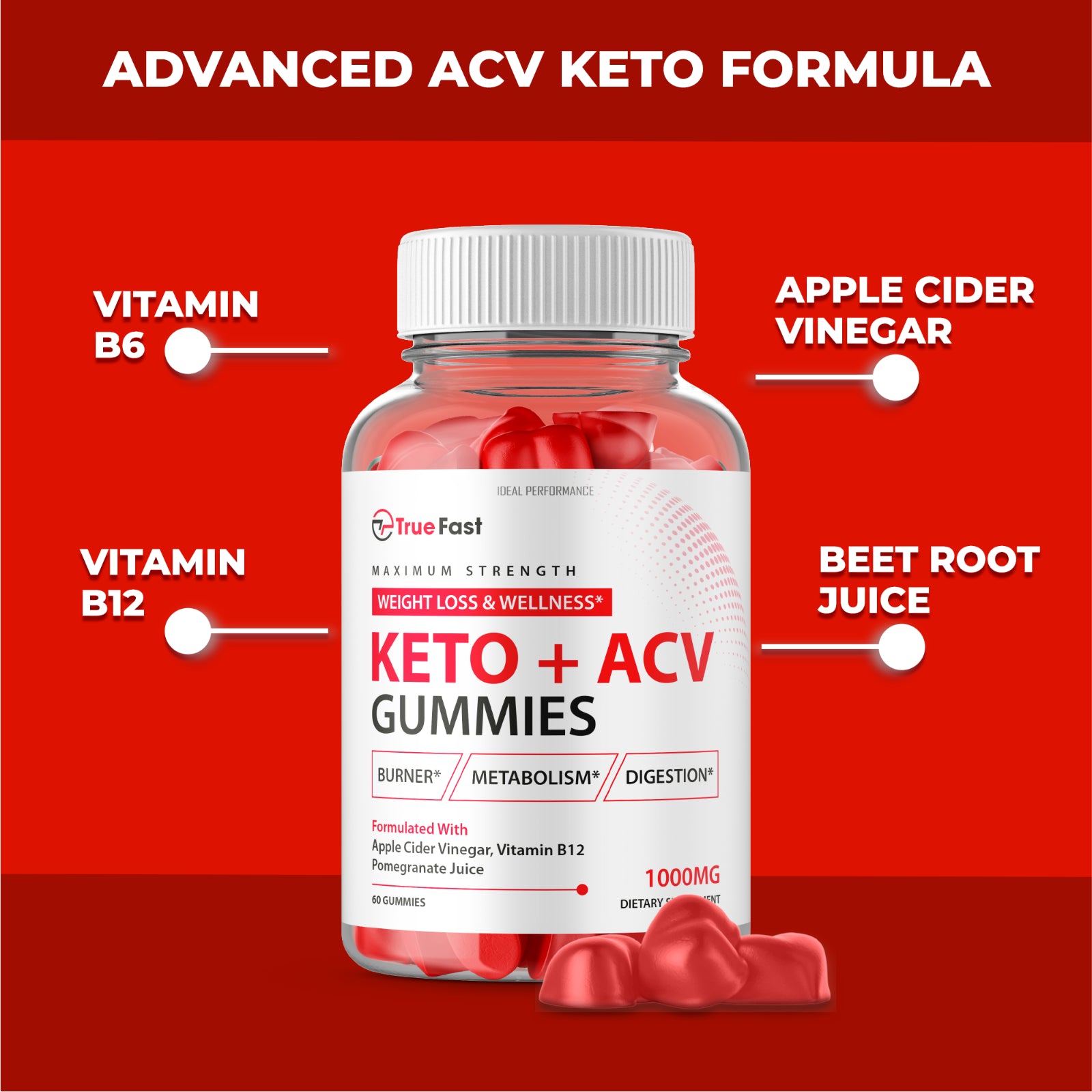 True Fast Keto ACV Gummies (180 Gummies)