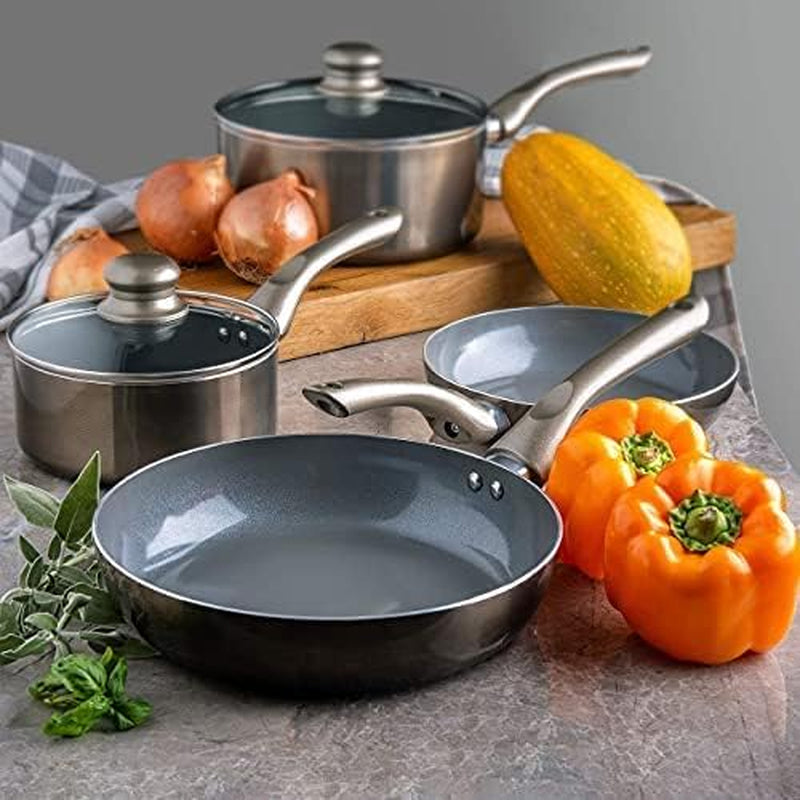 Moss & Stone 6 Piece Nonstick Cookware Set, Pots and Pans Set Non Stick with Glass Lid, Induction Cookware, Home Kitchen Ware Pot and Pan Set Scratch Resistant, Stay-Cool Handles, PTFE/PFOA Free.