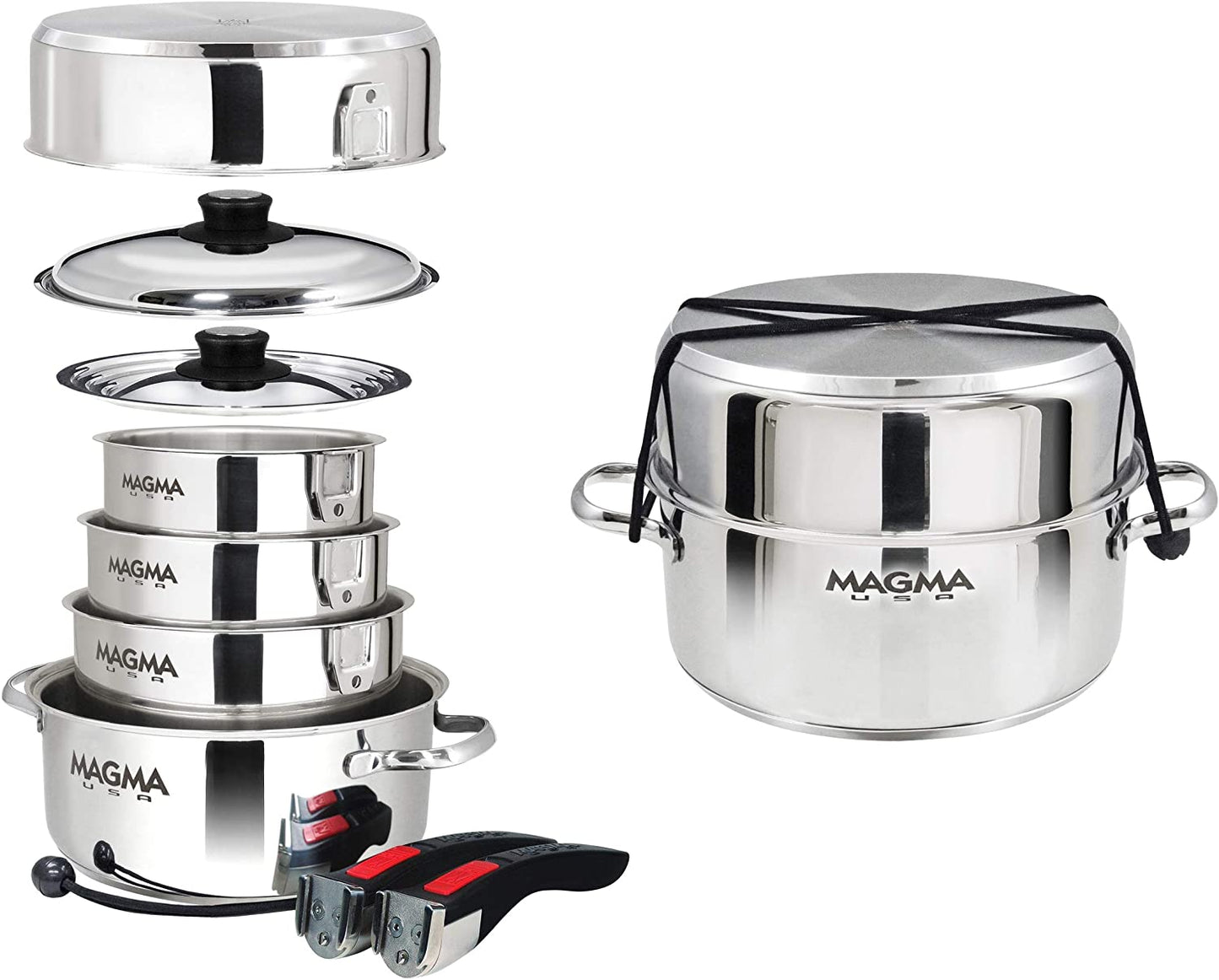 Magma Products, A10-360L-IND, 10 Piece Gourmet Nesting Stainless Steel Cookware Set, Induction Cooktops, Silver