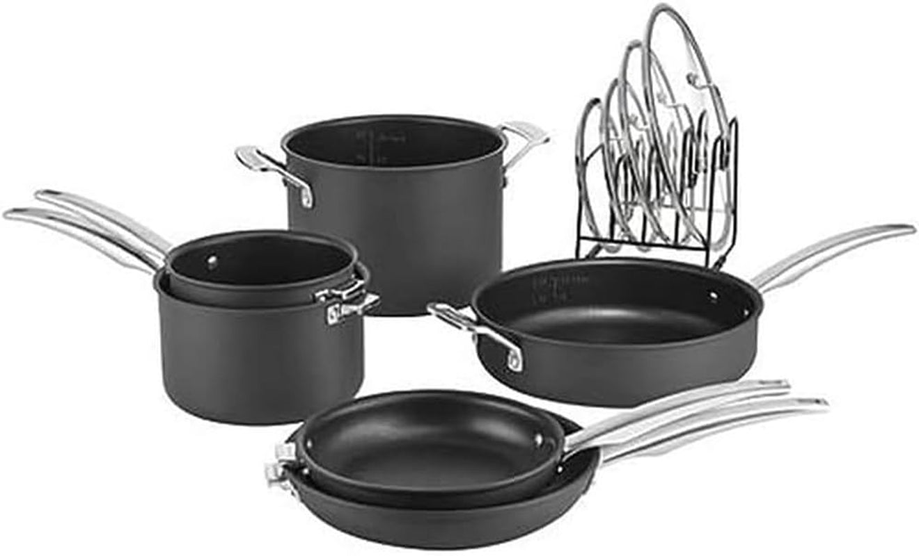 CUISINART N61-11 Nonstick Hard-Anodized Nesting Cookware Set, 11 Piece, Black