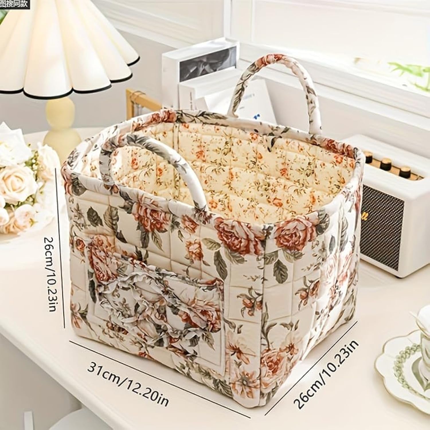 Boho Fabric Storage Basket, Square-Shaped Tote Bag with Compartments, Waterproof Beach and Travel Essentials Quilted Nurse Travel Bag for Women, Perfect for Shopping/Travel/Bedroom (#7)