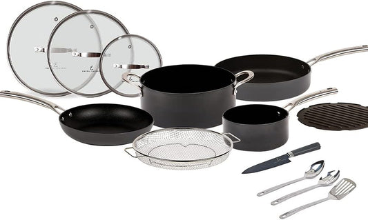 Emeril Everyday Lagasse Kitchen Cookware, Forever Pans, Pots and Pans Set with Lids, Hard-Anodized Nonstick, Black (13 Piece Set)