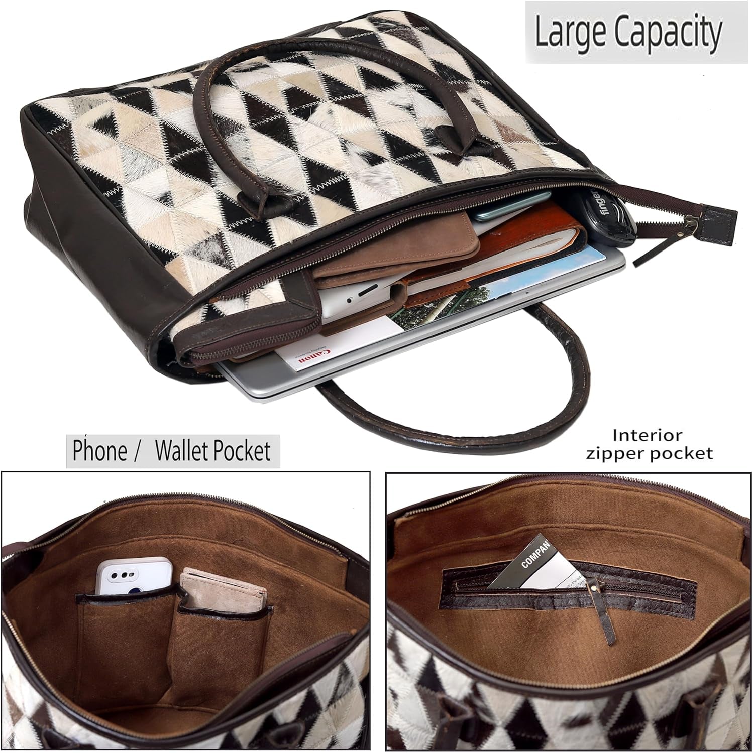 Leather Tote Handbag for Women – Stylo Classic Cowhide Shoulder Bag with Matching Clutch, Everyday & Gift Option
