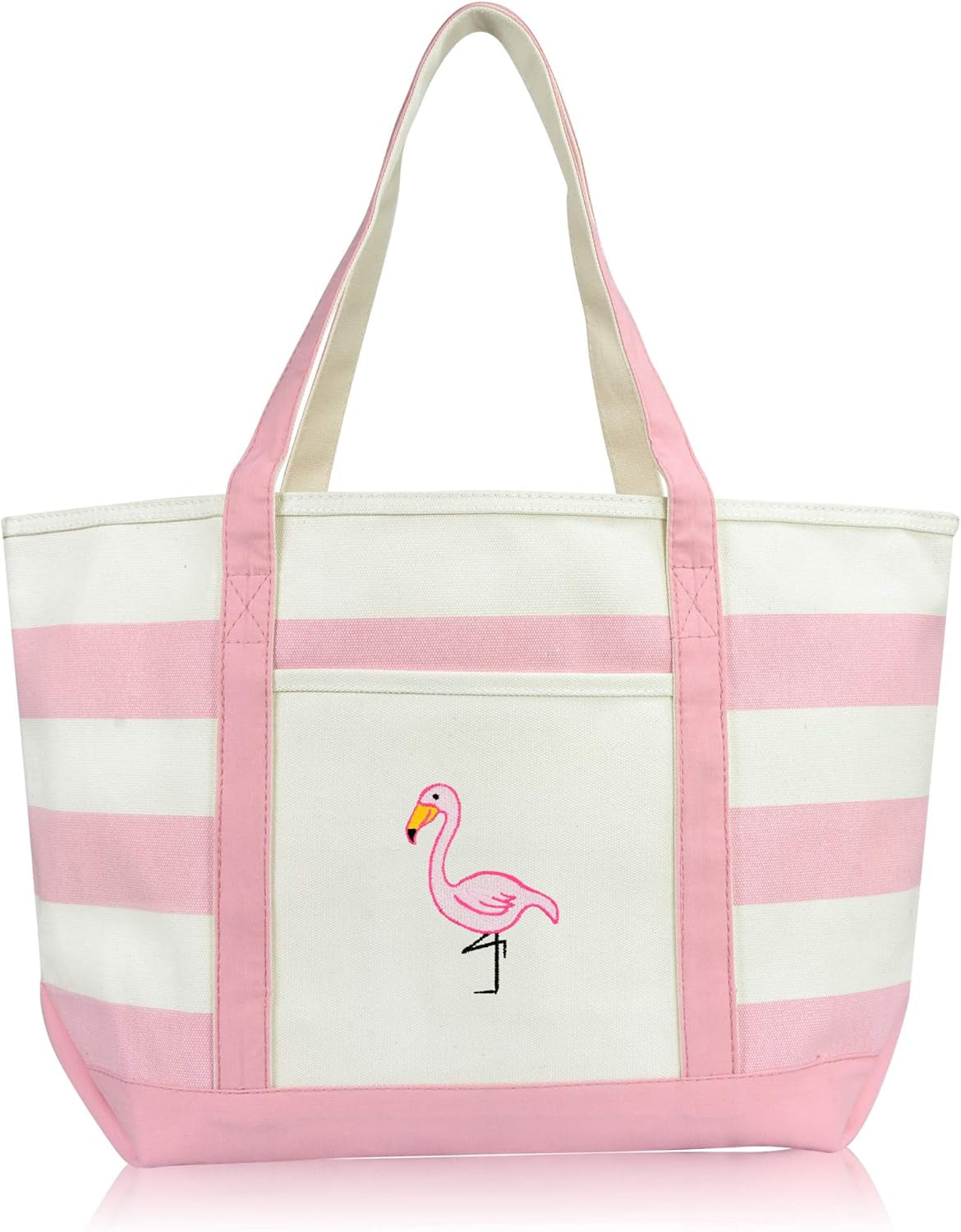 DALIX Flamingo Striped Canvas Tote Bag Premium Cotton