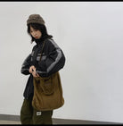 Unisex Retro Crossbody Bag Canvas Large Capacity Purse Vintage Fairy Grunge Hobo Tote Bag Multiple Pockets Handbag (Brown)