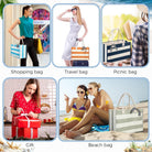 10 Pcs Canvas Tote Bags Bulk for Women Canvas 17 X 12 X 8 Inch Waterproof Stripe Sandproof Large Beach Tote Bags with Handle for Wedding Bridesmaid Birthday Summer