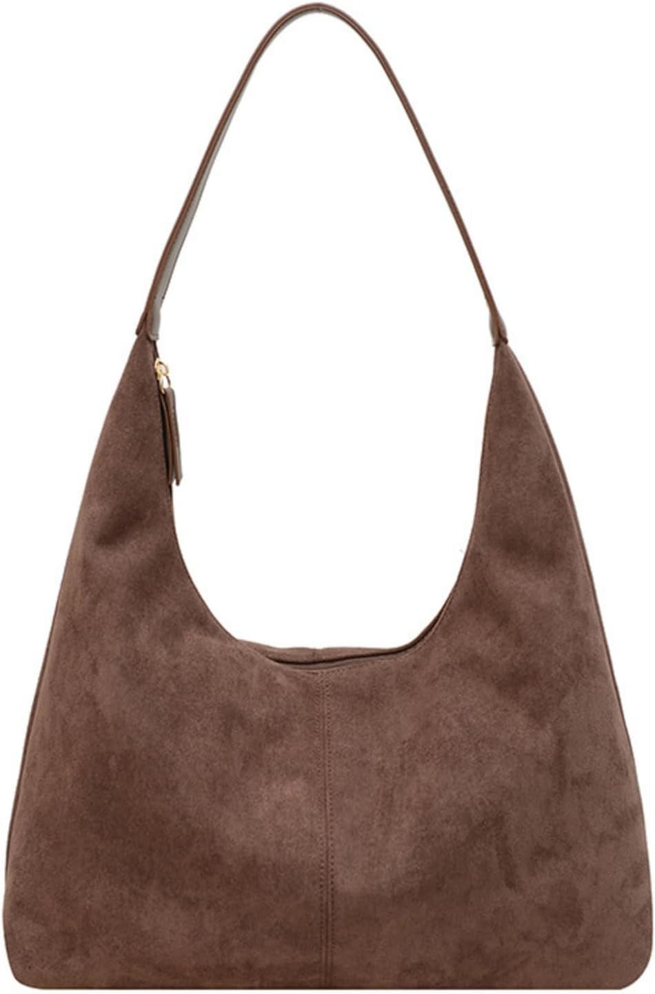 Suede Tote Bag Women Fall Winter Vintage Casual Handbag PU Strap Zip Slip Pocket Matte Shoulder Bag