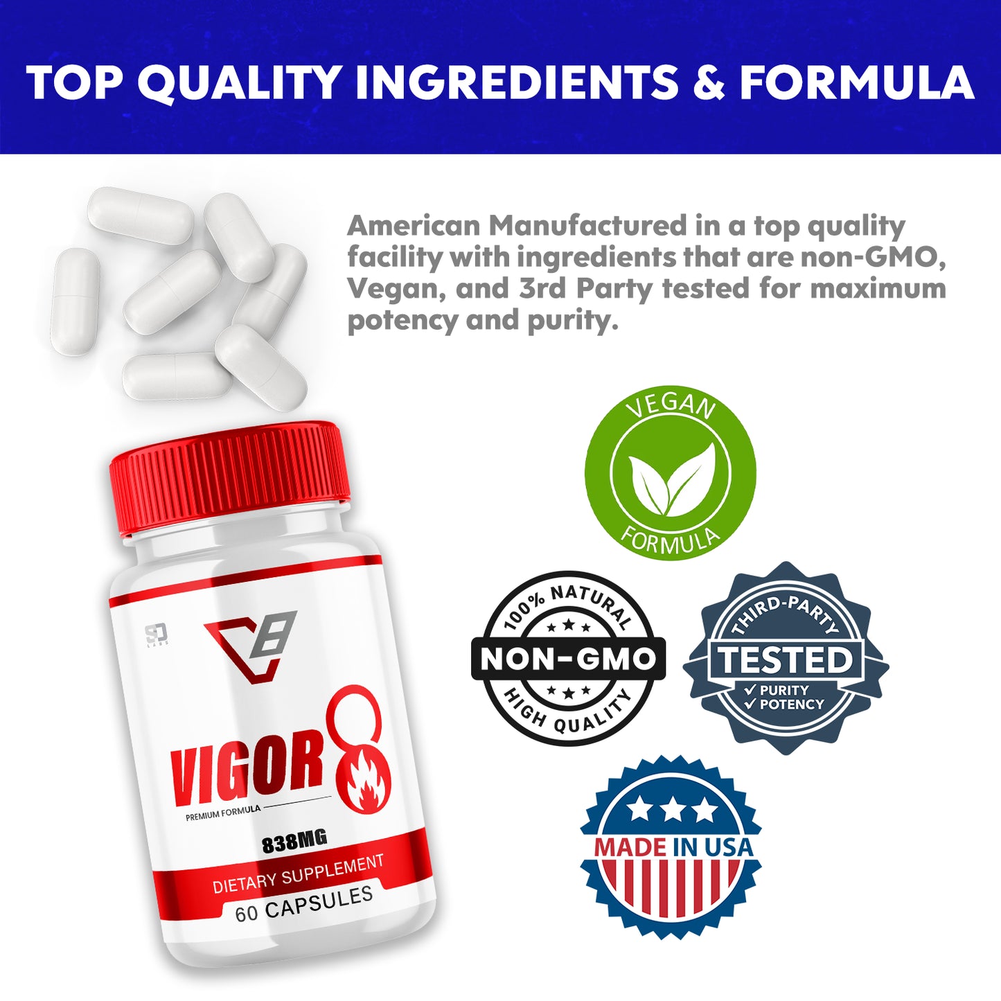 Vigor 8 Advanced Male Health Pills - Enhance Stamina and Endurance (3 Pack)