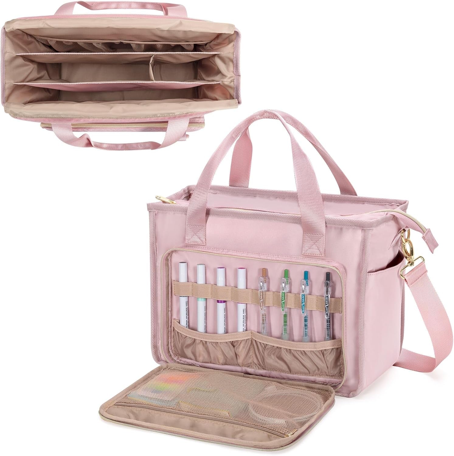Teacher Tote Bag for Women, Work Tote Bag with Pocket for College and Office, Pink