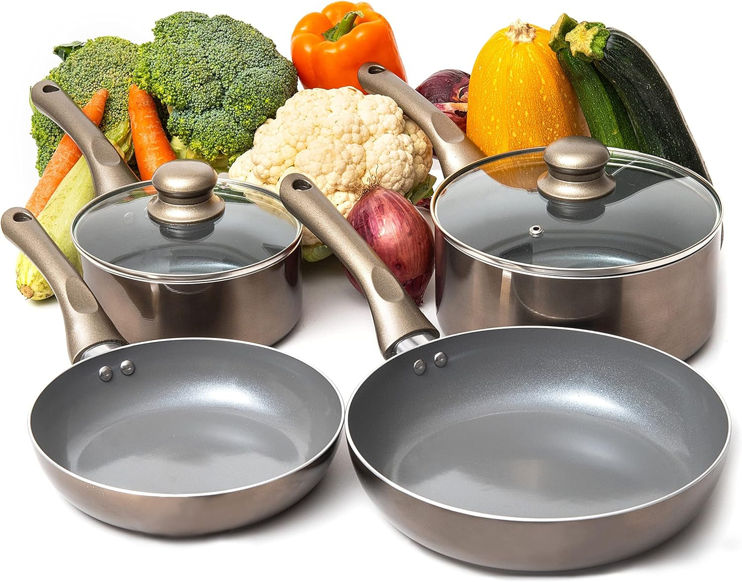 Moss & Stone 6 Piece Nonstick Cookware Set, Pots and Pans Set Non Stick with Glass Lid, Induction Cookware, Home Kitchen Ware Pot and Pan Set Scratch Resistant, Stay-Cool Handles, PTFE/PFOA Free.