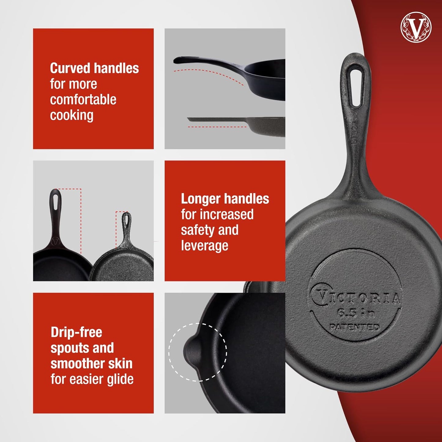 Victoria 6.5 Inch Mini Cast Iron Skillet. Small Frying Pan,Seasoned with 100% Kosher Certified Non-Gmo Flaxseed Oil (SKL-206)