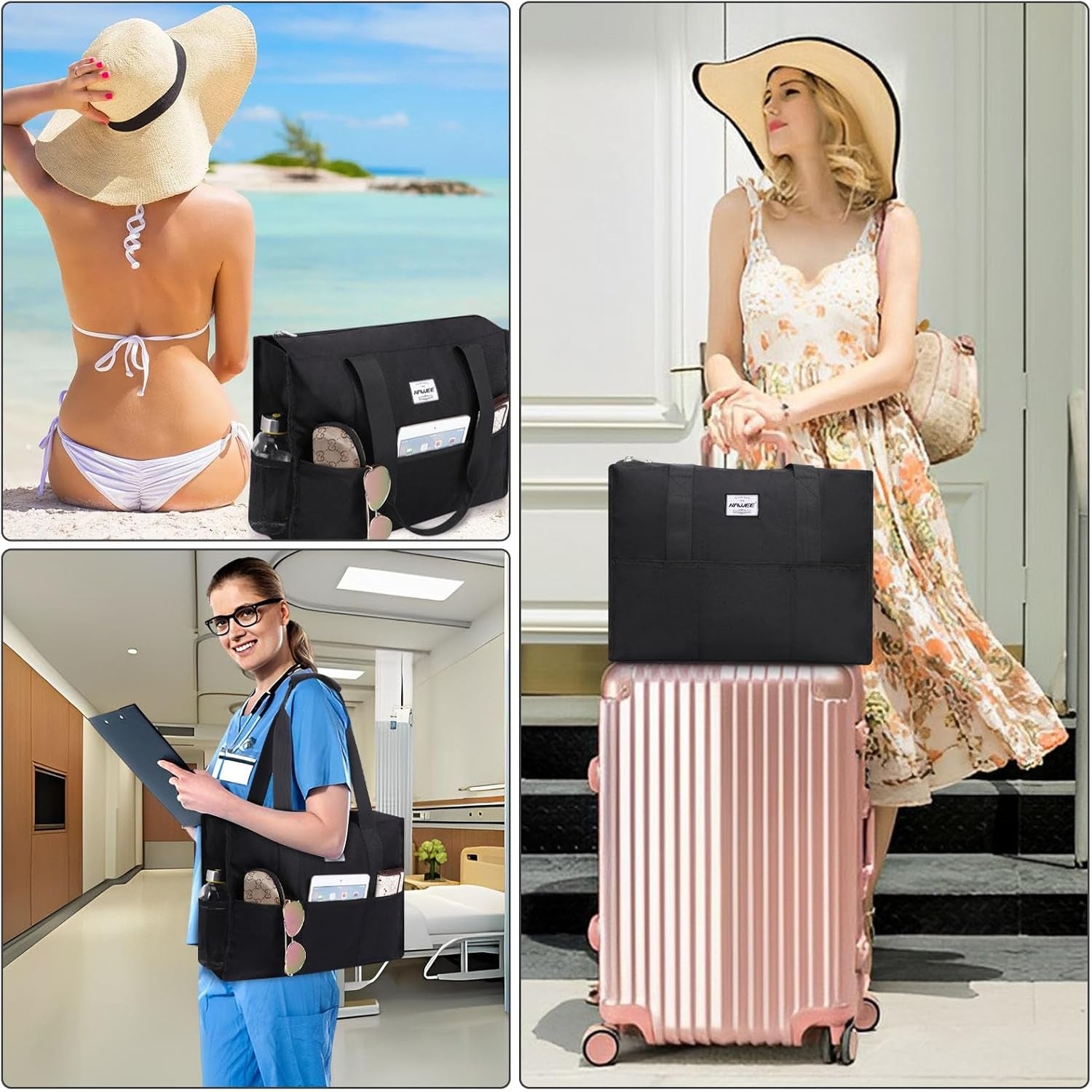 Utility Tote Bag with Laptop Compartment Luggage Sleeve Zippered Multi-Pocket Commute Shoulder Purse for Nursing/Work