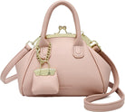 Mini Kiss Lock PU Leather Satchel Style Handbag Women Small Shoulder Crossbody Purse Commuter Tote Top Handle Everyday