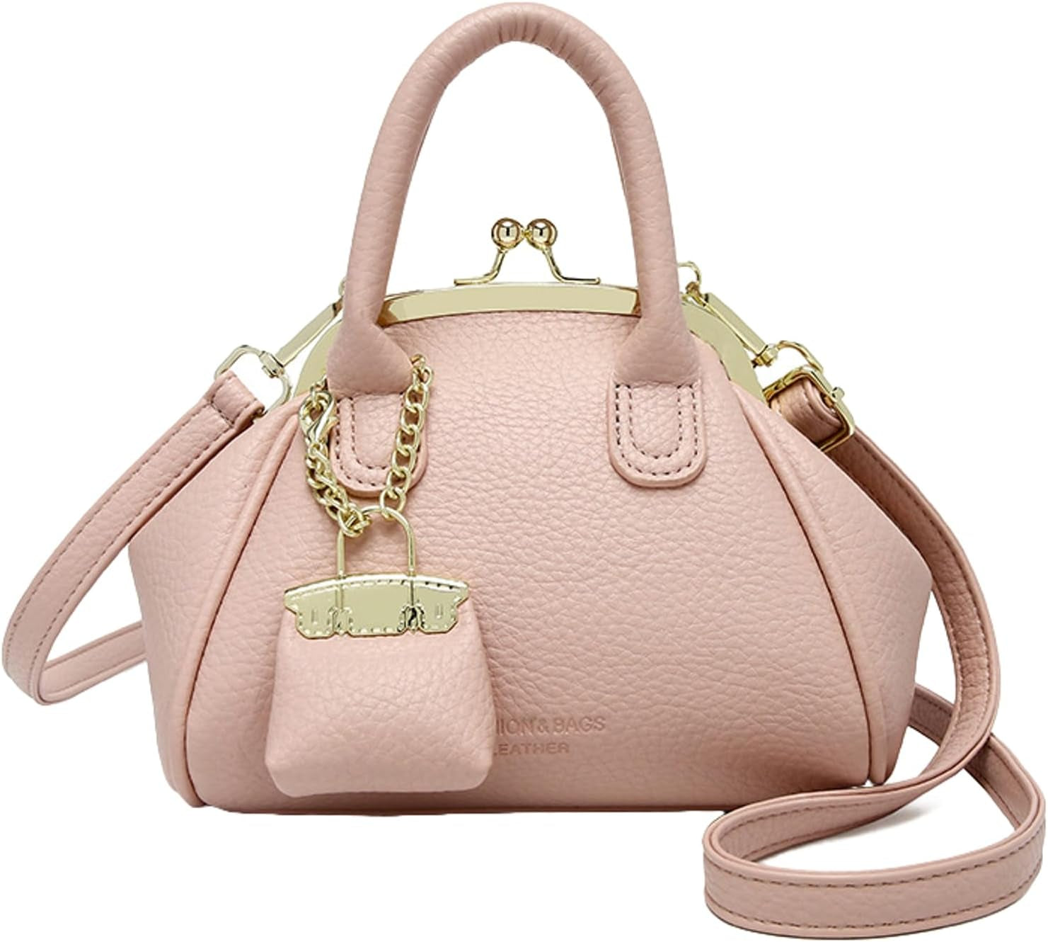Mini Kiss Lock PU Leather Satchel Style Handbag Women Small Shoulder Crossbody Purse Commuter Tote Top Handle Everyday