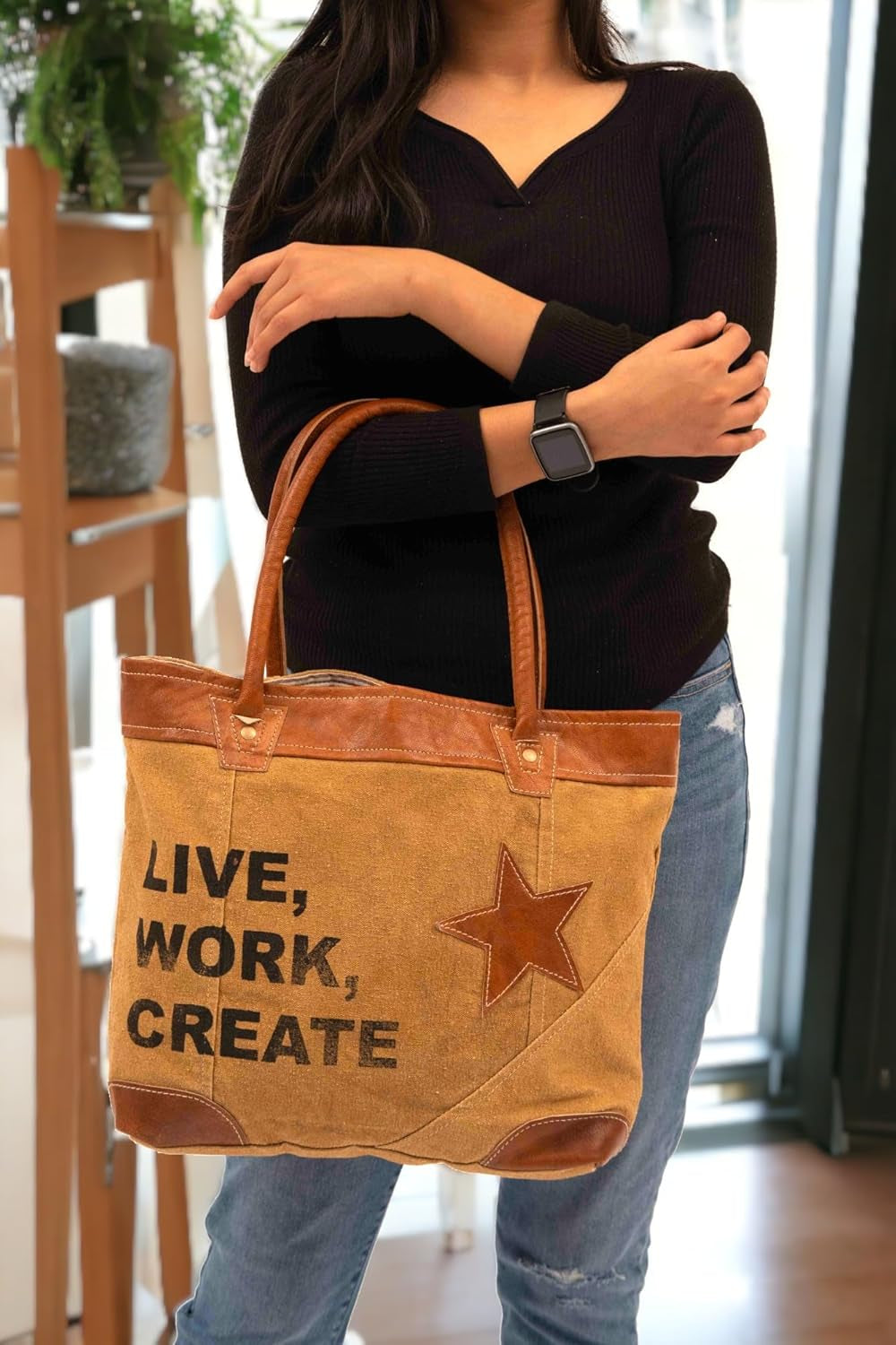 Upcycled Large Canvas Shoulder Bag or Canvas Tote Boho Handbag for Women